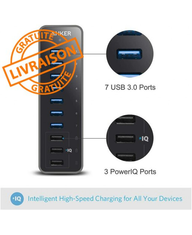HUB USB 3.0 10 ports avec alimentation